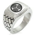 thumbnail image 1 of Stainless Steel Tokugawa Samurai Crest Geometric Pattern Step-Down Biker Style Polished Ring, 1 of 1