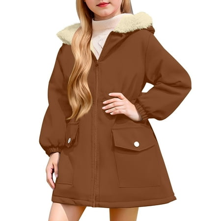 CPNG Girls Jacket Kids Fuzzy Light Micro-Fleece Lined Cozy Coats Plush Topcoat Outfit with Hood Soft Sherpa Lined Full Zip Up Hooded Winter Warm Outerwear