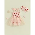 thumbnail image 2 of Suealasg Toddler Baby Girl Valentine's Day Clothes Heart Print Sleeveless Romper Dress and Headband 3M 6M 9M 12M 18M Infant Girls 2pcs Spring Outfits, 2 of 8