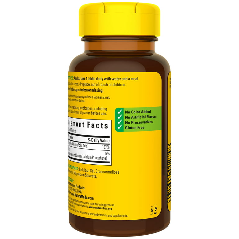  Nature Made Tabletas de ácido fólico de 400 mcg (665 mcg DFE),  250 unidades (paquete de 3) : Salud y Hogar
