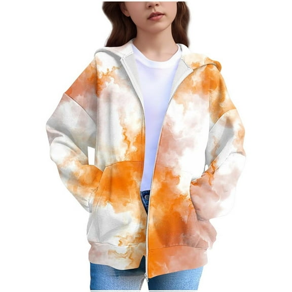 ersvoioy Kids Tie Dye Zip Up Hoodie Long Sleeve Hooded Jacket with Front Pocket Fleece Lined Casual Outerwear for Playground Size 4-12 Years