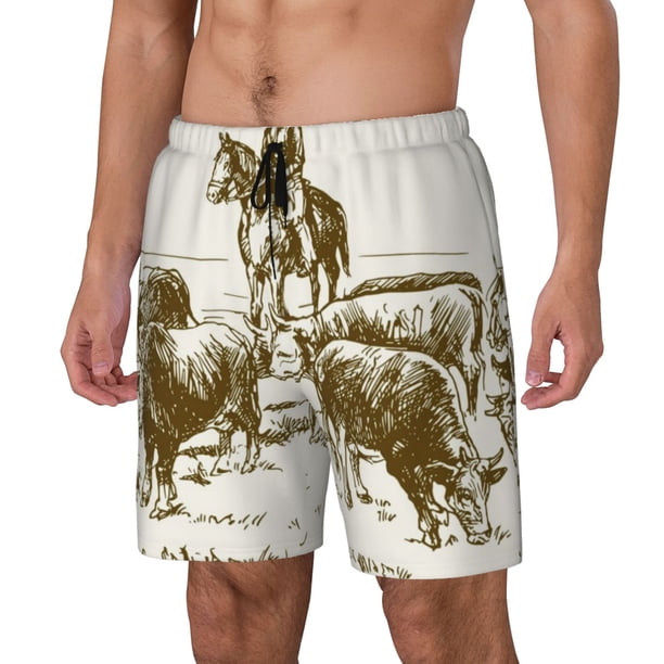Balery Cattle Drive By Two Cowboys Bañador para hombre, shorts de playa de secado rápido con entrepierna y forro de compresión-X-Large