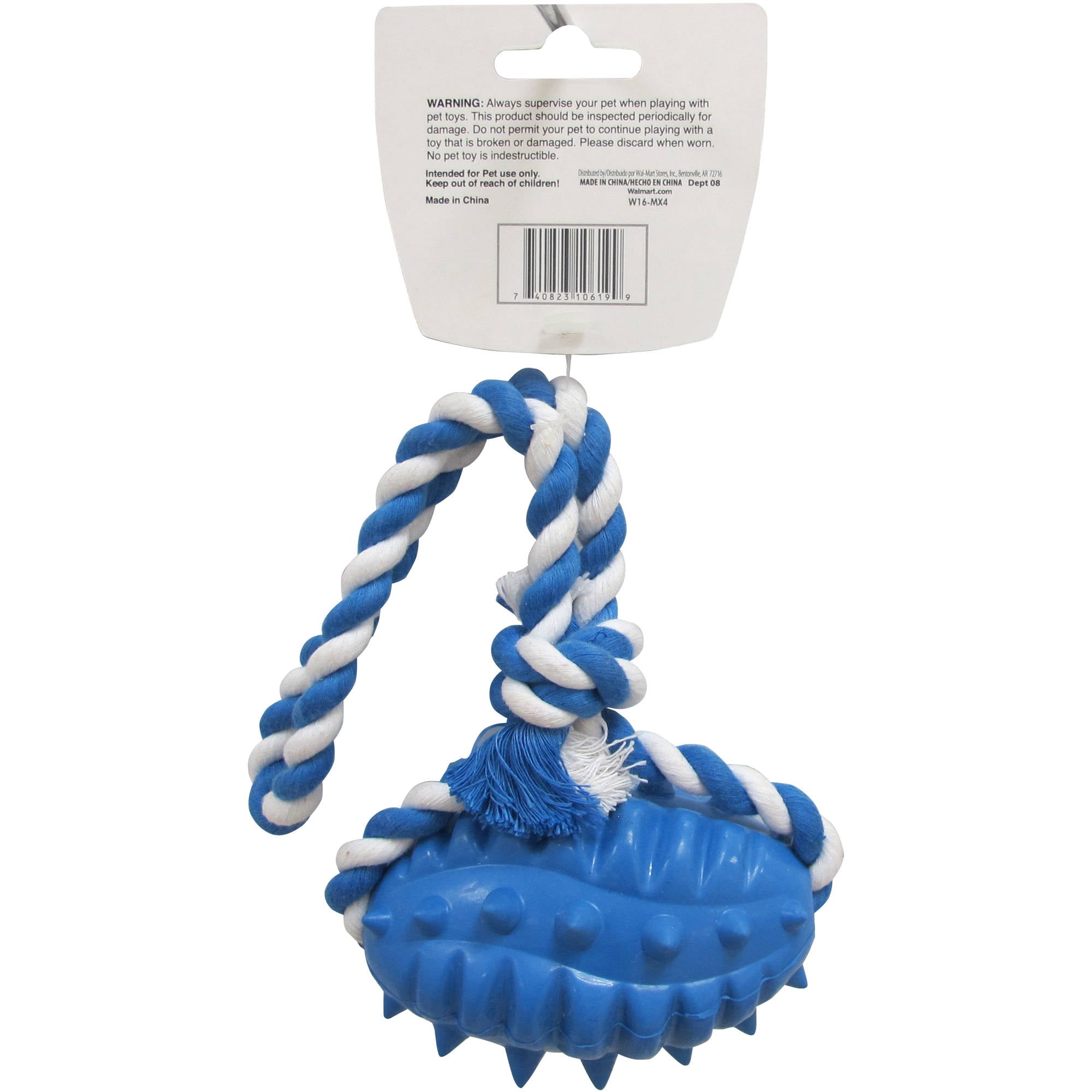 Rubber and Rope Dog Toy, Assorted Colors, Blue/Yellow