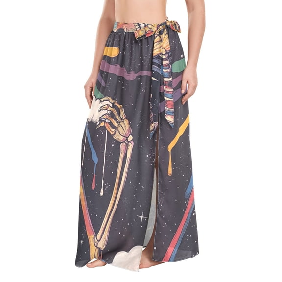 FORMRS Womens Long Sarong Beach Wrap Semi-Sheer Bikini Skirt Bathing Swimsuit Cover Up, Colorful Skeleton Sun