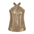thumbnail image 4 of Womens Sparkling Camisole Top Elegant Sleeveless Tank Blouse Casual Party Wear Halter Neck Gold XL, 4 of 4