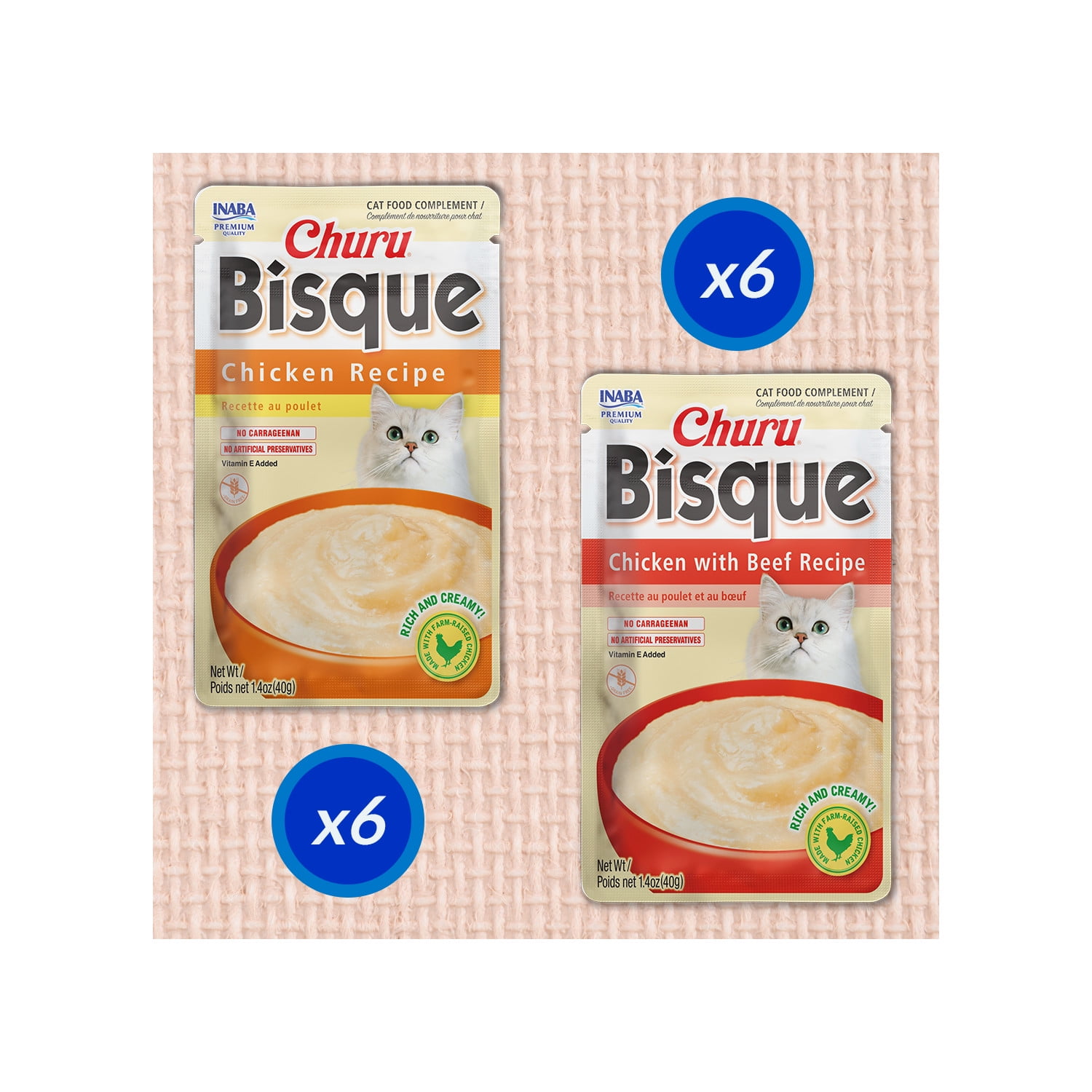 Inaba Churu Bisque Lickable Wet Cat Topper, 1.4 oz Pouch, 12 Pouches, Chicken Variety