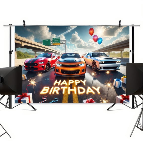 BlissYard Car Birthday Banner 70x43" Fast Cars Party Photo Backdrop