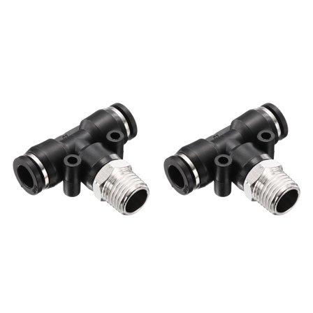 Uxcell 2pcs Pneumatic Male Branch Tee 5/16" Tube OD x 1/4" NPT Thread Quick Push to Connect Brass Air Line Hose Fittings for Industry Air System PT5/16-N02, Black