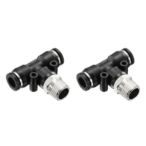Uxcell 2pcs Pneumatic Male Branch Tee 5/16" Tube OD x 1/4" NPT Thread Quick Push to Connect Brass Air Line Hose Fittings for Industry Air System PT5/16-N02, Black