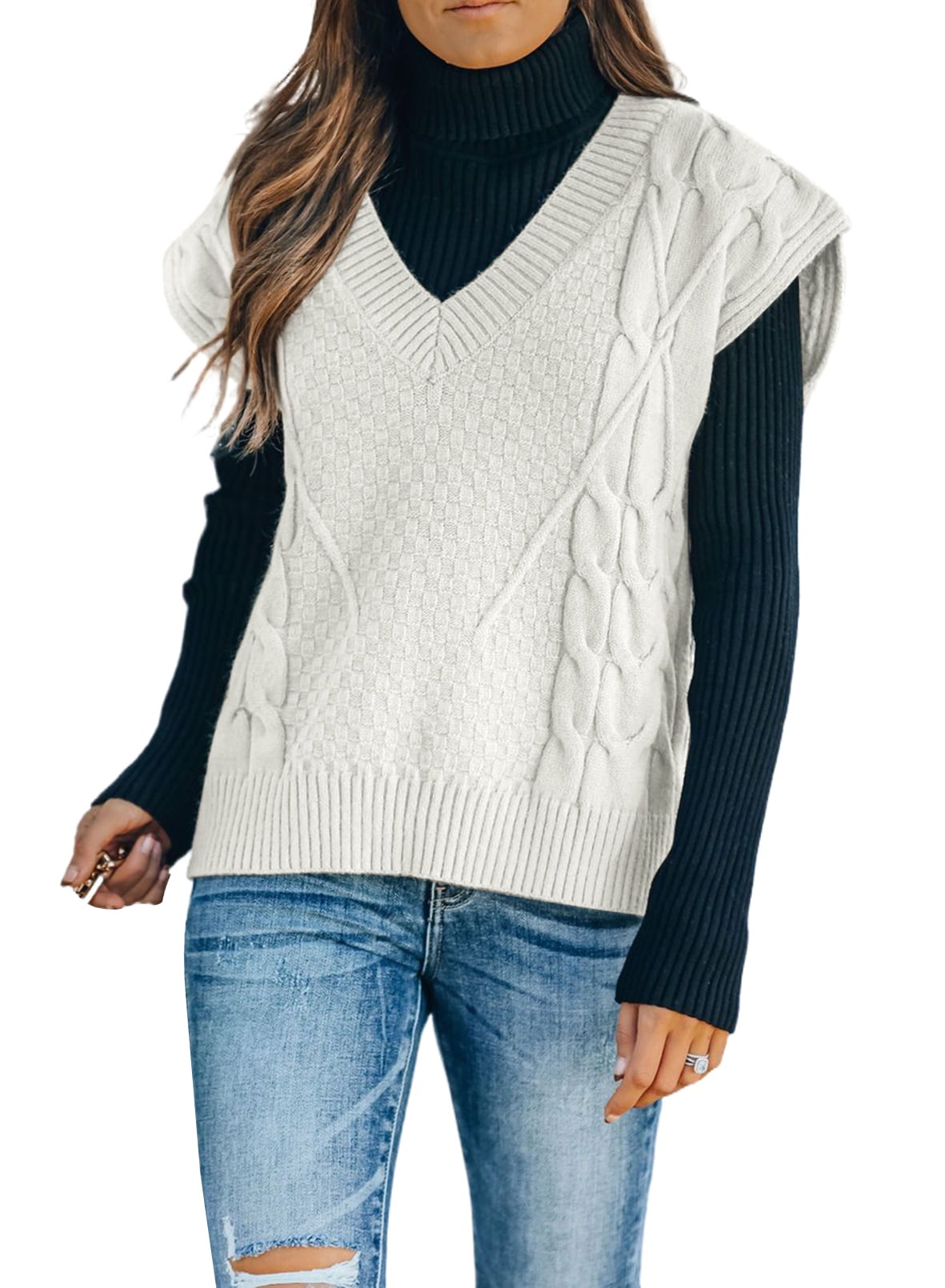 Eytino Womens Sweater Vest V Neck Sleeveless Solid Color Vintage ...