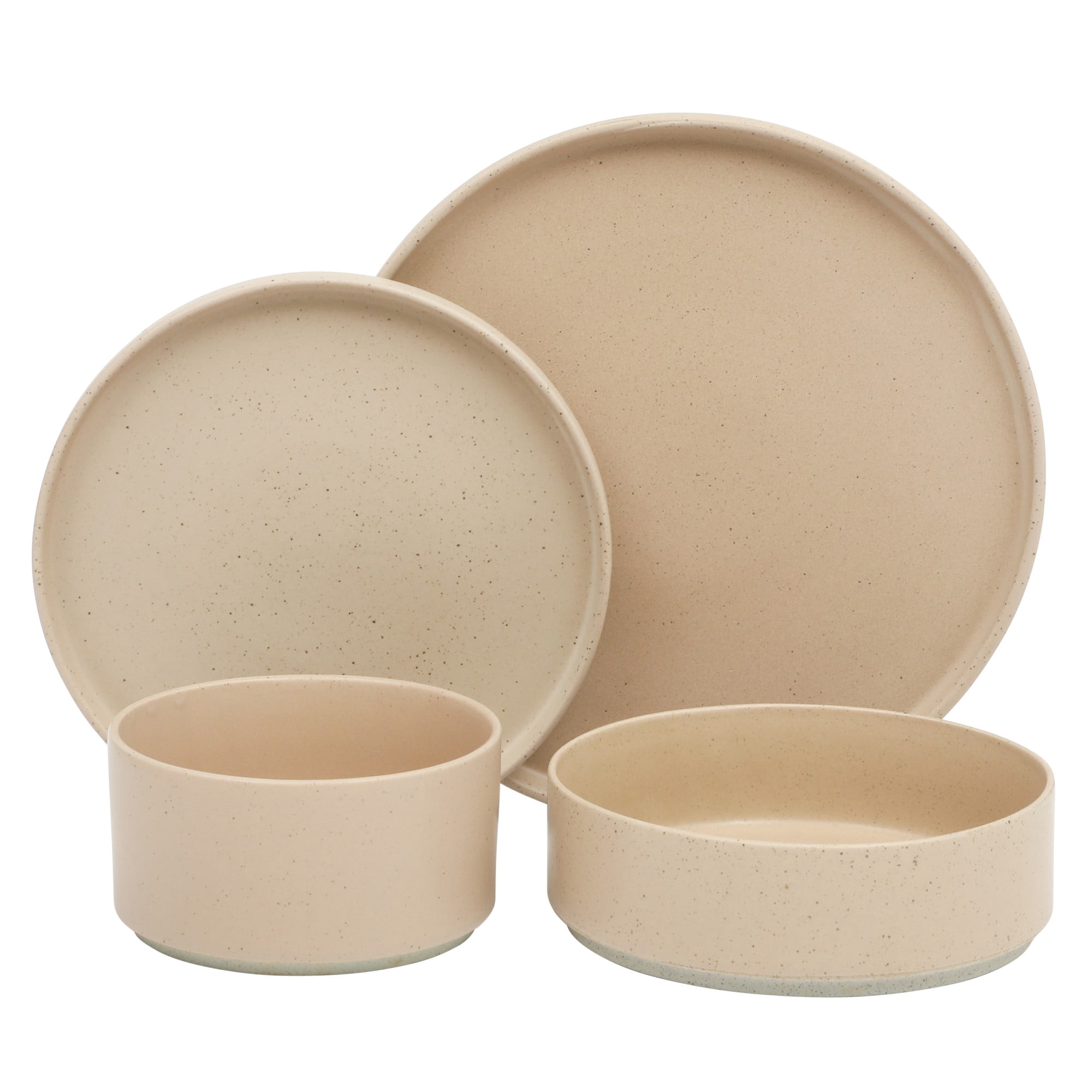 Gibson Elite Tatum Premium Porcelain 16 Piece (Service for 4) Plates and Bowls Dinnerware - Taupe