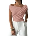 thumbnail image 2 of Women Summer Off the Shoulder Crop Cute Tops Sleeveless One Shoulder Ruched Y2K Going Out Tank Top Pink L, 2 of 7