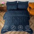 thumbnail image 2 of Juego de Edredón Queen Sasttie, 7 Piezas, Ropa de Cama con Pliegues, Para Todas las Estaciones, Incluye Edredón, Sábana Plana, Sábana Ajustable, Fundas de Almohada y Fundas Decorativas, Azul Marino, 2 of 9