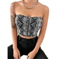 thumbnail image 3 of Seyurigaoka Women Juniors Snakeskin Pattern Bustier Strapless Zipper Slim Tops, 3 of 9