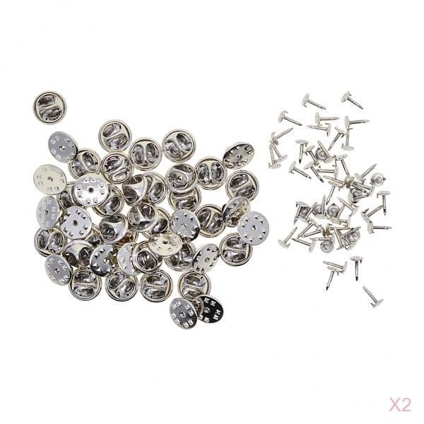 100 Sets Butterfly Clutch Brass Metal Pin Backs Keeper with 8mm Tie Tacks Blank