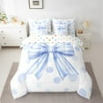 thumbnail image 2 of 7 Pcs Blue Bow Tie Comforter Twin,Watercolor Bowknot Butterfly Knot Princess Women Bedding Set,Geometric Dots Stripes Dreamy（Comforter+Fitted+Flat+2 Pillowcases+2 Throw Pillow Covers）, 2 of 5