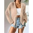 thumbnail image 2 of Womens Casual Cardigan Beach Long Sleeve Hollow Out Tie-Front Crochet Cardigan Khaki L, 2 of 7