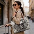 thumbnail image 2 of ZUXONGSY Skull Print Top Handle Tote Bag for Women Pu Leather Tote Bag Fashion Top Handle Satchel with Inner Pocket for Excursions Shopping, 2 of 6