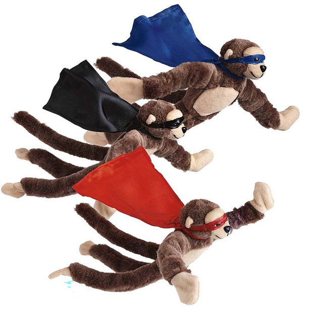 HearthSong Set of Three Plush Flying Flingshot Howling Monkeys in Colorful Cloaks