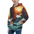 thumbnail image 2 of Xecao Textured Bald Eagle Pattern Zip Up Hoodies for Boys Girls, Sweatshirt with Pockets-Small, 2 of 6