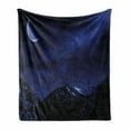 thumbnail image 1 of Night Soft Flannel Fleece Blanket, Snow Covered Mountain Peaks Winter Trees Scenic Landscape with Moon Sky, Cozy Plush for Indoor and Outdoor Use, 70" x 90", Dark Blue Black Coconut, by Ambesonne, 1 of 6