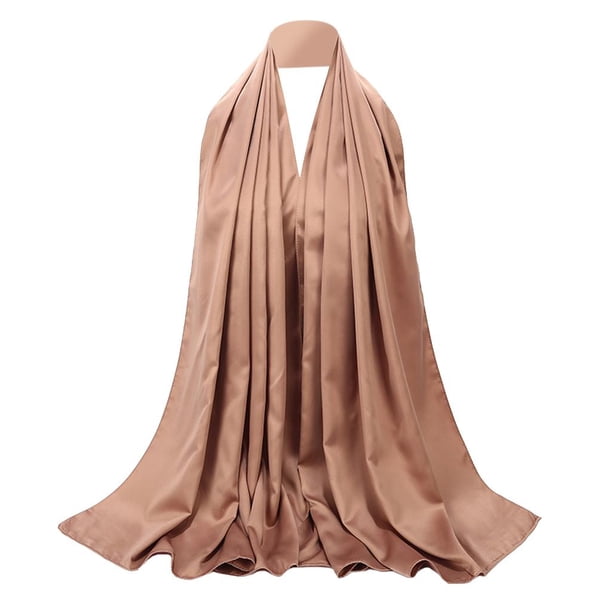 Bufanda Musulmana Hijab - Color Sólido Satén Musulmán Islámico Cubierta Completa Suave Hijab Bufanda Larga Bufandas Marrón claro Macarena bufandas hijab para mujeres musulmanas