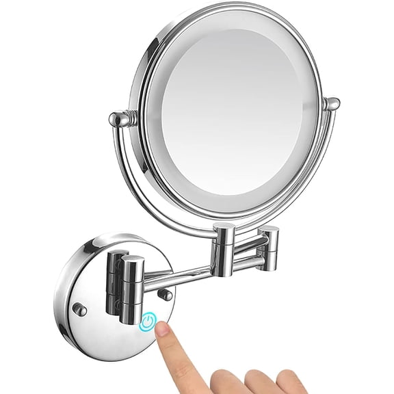 Wall Mirror, 8 inch Double Mirror 10X Expansion Mirror Wall-Mounted Makeup Mirror Folding Mirror LED Light 360 Degree Rotating Bathroom Mirror
