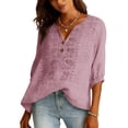 thumbnail image 6 of Holzkary Cotton Linen Shirts for Women Elbow Sleeve Summer Gauze Shirts Boho Shirts Loose Fit Blouses Summer Tops for Women Cotton Linen Tops V Neck Blouses Solid Color Shirts Lightweight Shirt, 6 of 9