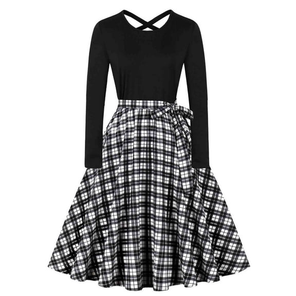 Ashirexll Womens Winter Dresses, Midi Dresses for Women, Fashion Fall Printed Long Sleeve Round Neck Casual Day Dress