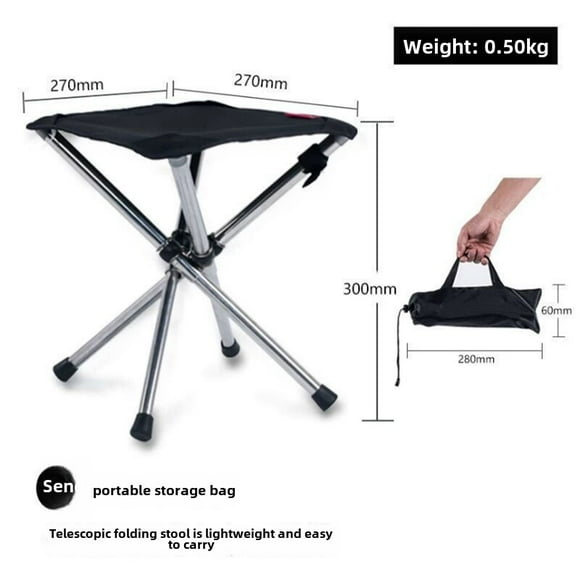 Tabouret Télescopique Pliable en Acier Inoxydable Noir Original Force Forest - Siège Portable Léger et Résistant à la Rouille pour le Camping, la Pêche, les Aventures en Plein Air – Compact et Pliable en Gros