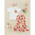 thumbnail image 3 of Genuiskids 3Pcs Toddler Baby Girl Sister Matching Outfit Short Sleeve T-Shirt Tops Peach Skirt/Flared Pants Summer Clothes Set, 3 of 9