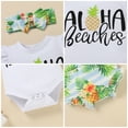thumbnail image 5 of FYMNSI Baby Girls Ruffle Short Sleeve Clothes Newborn Letter Print Romper + Floral Shorts + Headband Infant 3pcs Summer Outfit Set 3-6 Months Pineapple, 5 of 7