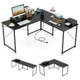 thumbnail image 1 of Gymax Bureau d'Ordinateur Réversible en L pour 2 Personnes, Longue Table avec Support pour Moniteur, Noir, 1 of 10