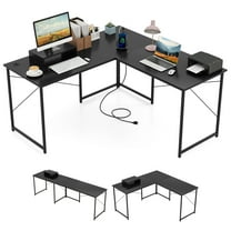 Gymax L-Shaped Reversible Computer Desk 2-Person Long Table w/Monitor Stand Black