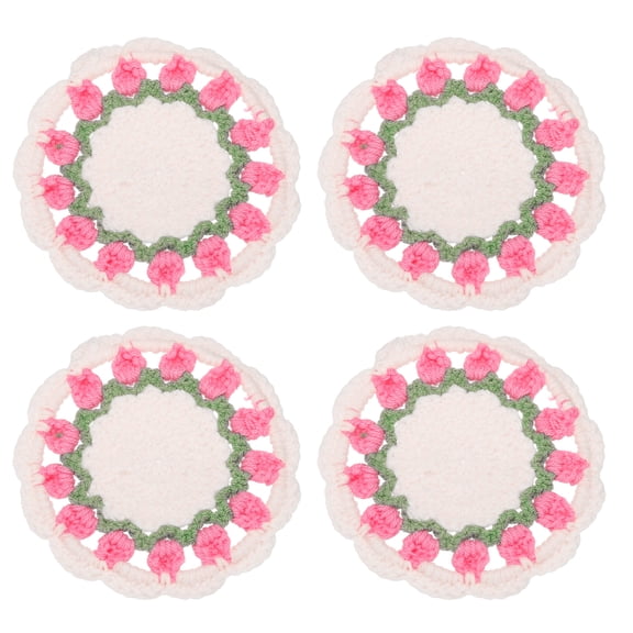 Floral Crochet Coasters, Flower Knitted Cup Mats Crochet Plant Pot Coaster for Wedding Birthday Home Decor Green