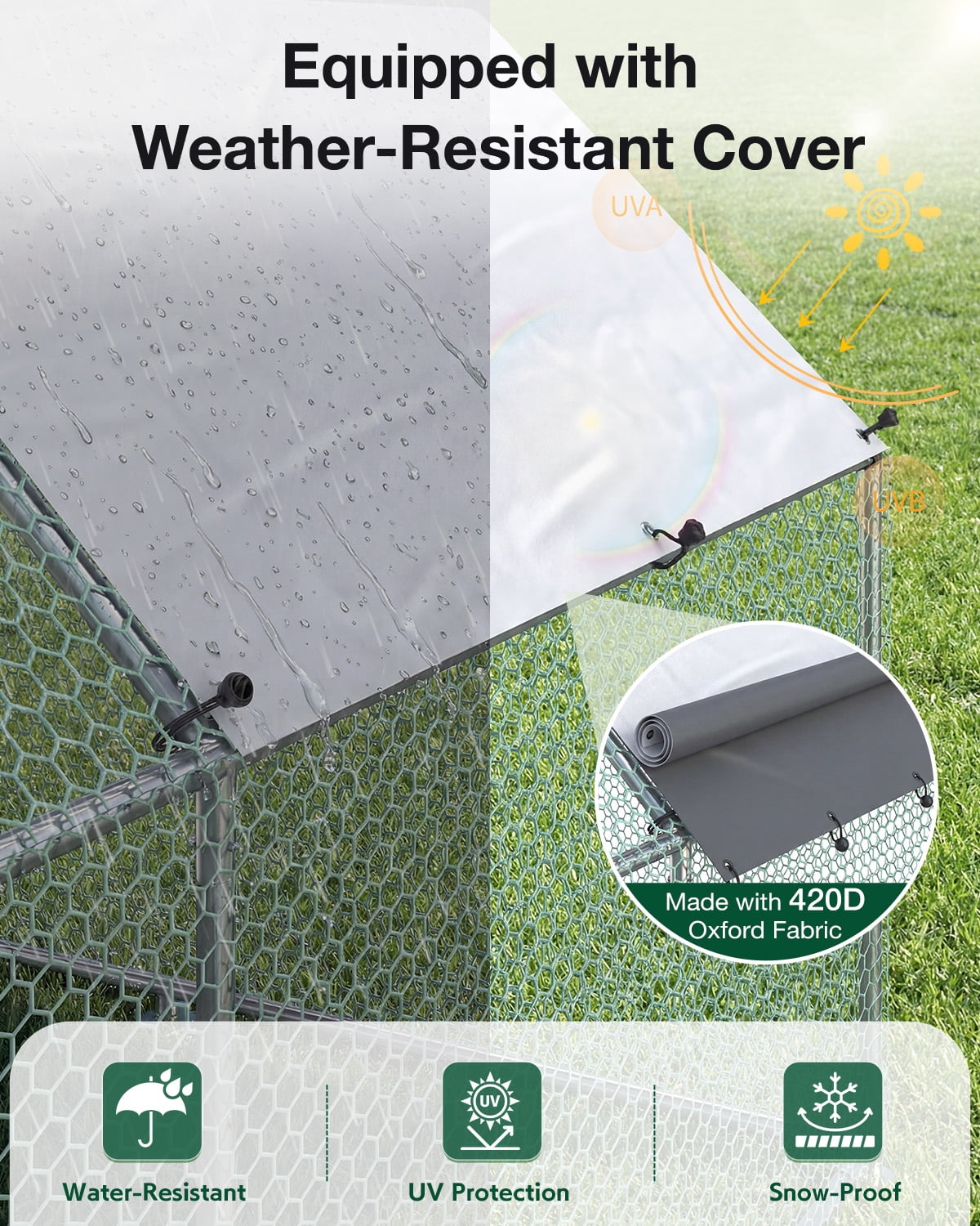 YODOLLA Outdoor Chicken Playpen 19' x 9' x 6.5' Walk-in Metal Hen Cage with Waterproof Cover Chicken Coop Enclosure