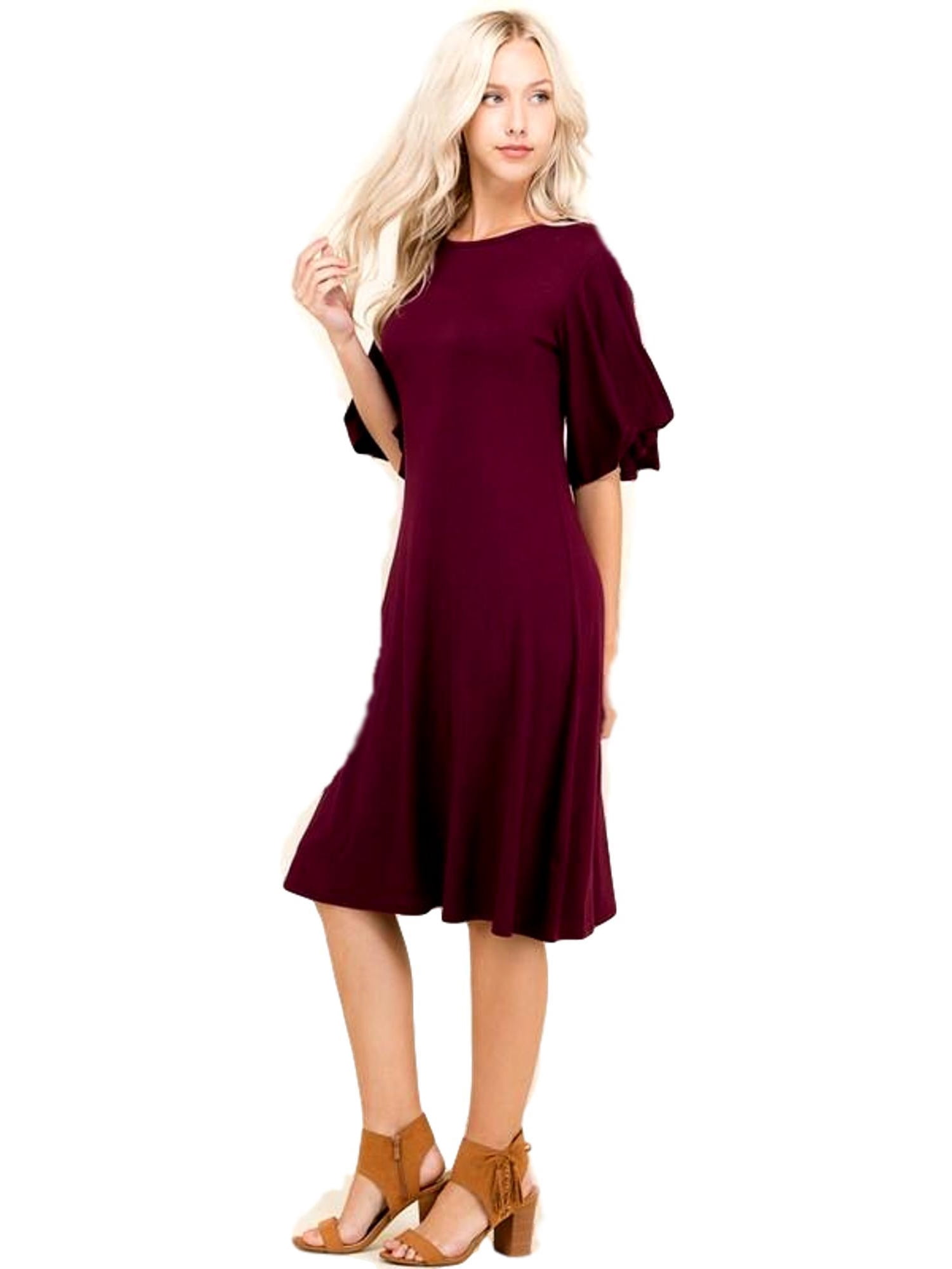 Flutter Sleeve Jersey Midi Dress 
