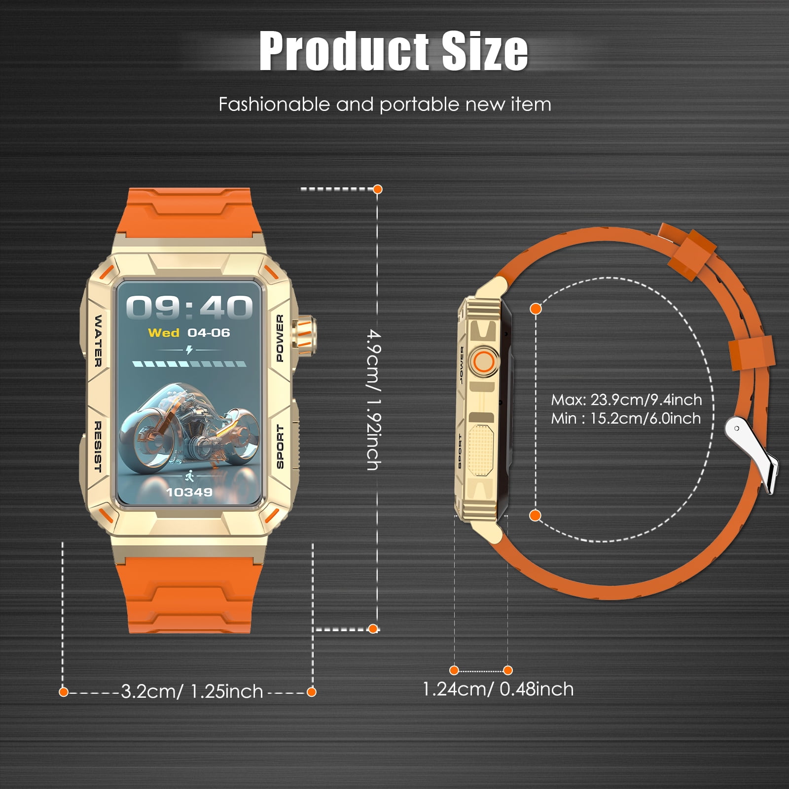 VOPOCO MT88 Rugged Smartwatch Big Screen HD Smart Watch for Men IP67 Waterproof Outdoor Watch Compatible with iOS Android, 1pc