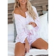 thumbnail image 3 of Gseagtia Womens Tie Dye Printed Ruffle Short Lounge Set Long Sleeve Tops and Shorts 2 Piece Pajamas Set Sleepwear, 3 of 5
