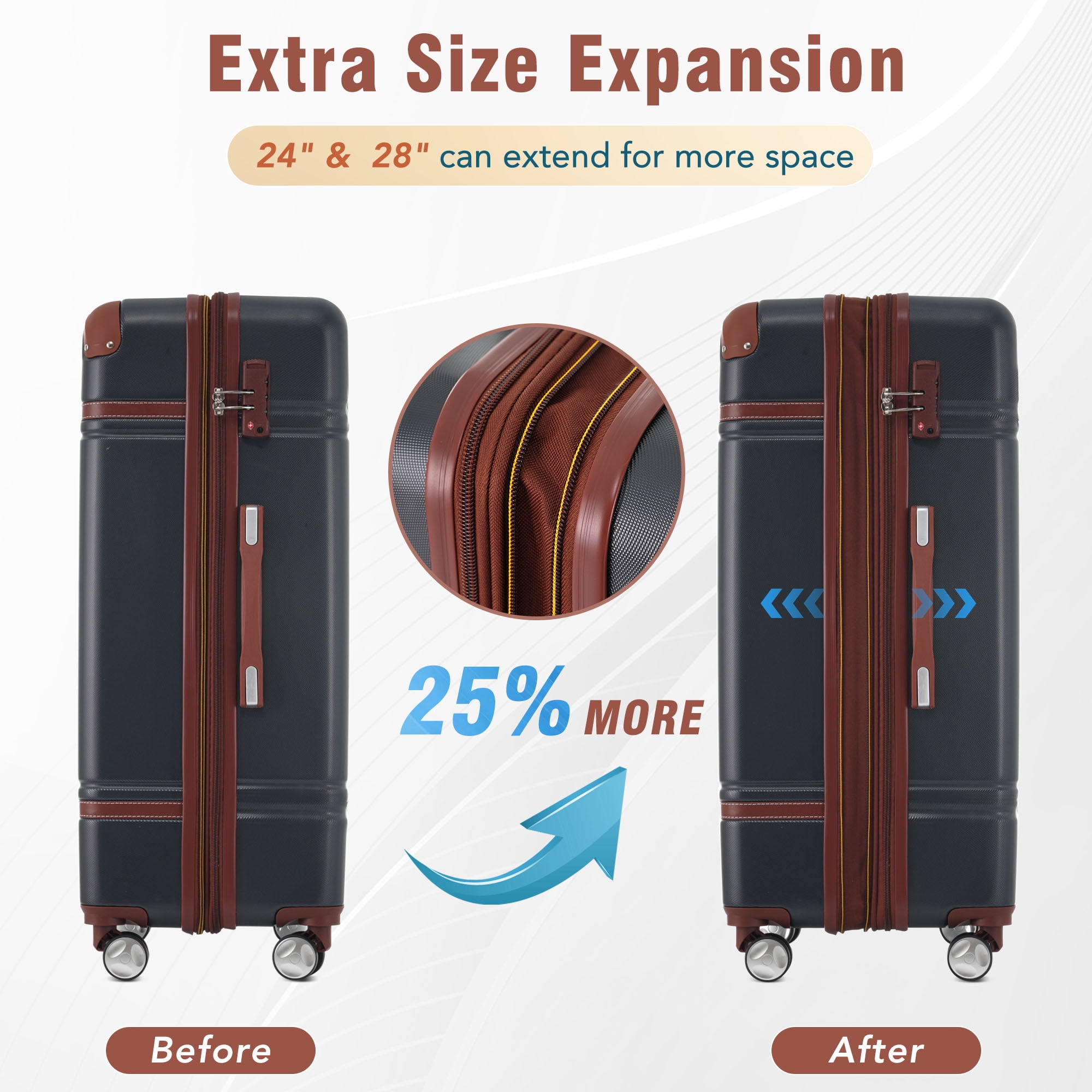 MAYEERTY 3-Piece Retro Hardshell Luggage Set with TSA Lock for Travel, 20"+24"Lightweight Suitcases & Cosmetic Case