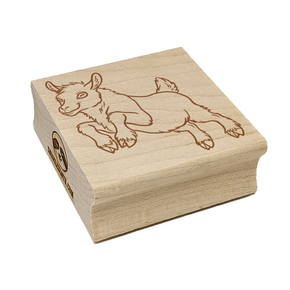 Jumping Baby Goat Square Rubber Stamp Stamping Scrapbooking Crafting - Small 1.25in