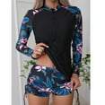 thumbnail image 4 of SWSMCLT Women's Half Zip Up Rash Guard Shirt Floral Diving Bathing Suit Boyleg Printed 2 Piece Long Sleeve Swimsuit Zipper Front Swimming Swim Shorts Pink 12, 4 of 5