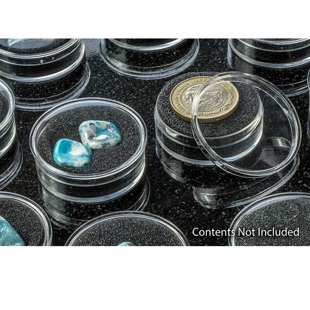 16 Pc Clear Round Display Containers Snap-On Lids Black Foam Fillers Gem Jewels - image 3 of 3