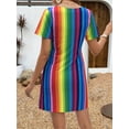 thumbnail image 3 of Whichone Women Summer Dresses V Neck Short Sleeve Casual Flare Sundresses Colorful Stripes Midi Dress S-XXL, 3 of 7