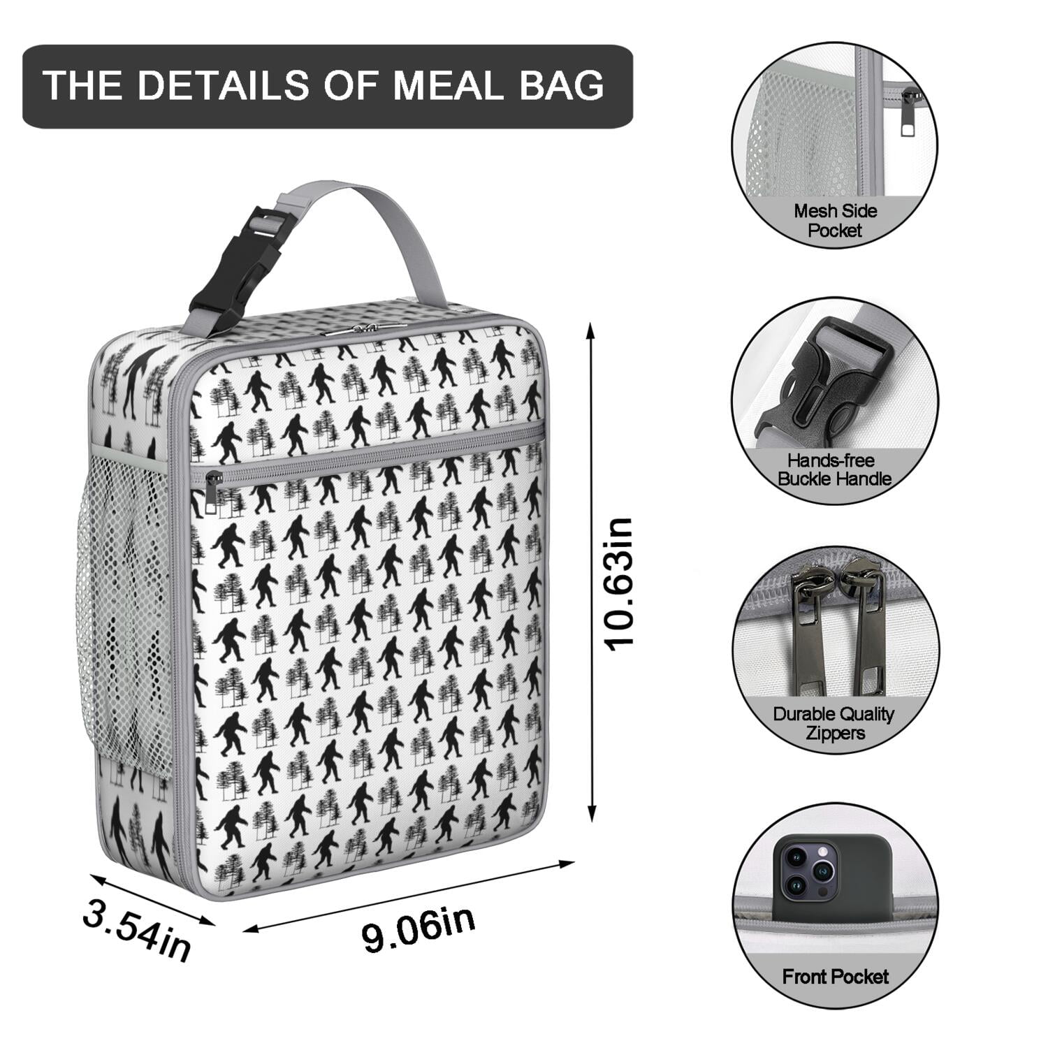 Funny Bigfoot Insulated Lunch Bag for Men Women, Waterproof Cooler Tote with Sasquatch Footprint Print, Spacious Thermal Meal Bag for Hiking, Camping, Office, Survival, Outdoors