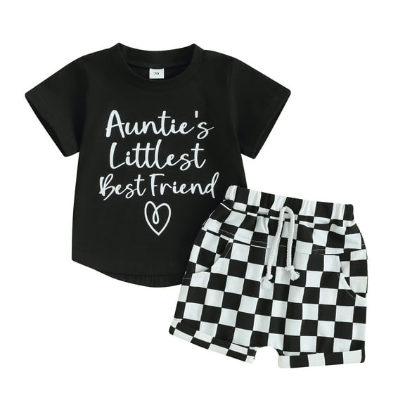 Bagilaanoe 2pcs Toddler Baby Boy Shorts Set Short Sleeve Letter Print T Shirt Tops Checkerboard Shorts 6M 12M 18M 24M 3T Kids Casual Summer Clothes