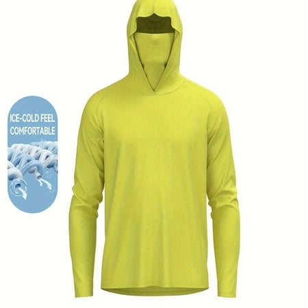

UUUQU Men‘s Stylish Solid Sun Protection High Stretch Hooded Shirt With Mask Long Sleeve Rash Guard For Fishing Hiking Outdoor