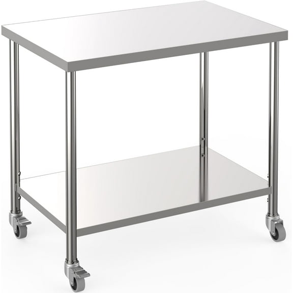 COZONY 36x24" Stainless Steel Work Table W/ 4 Wheels, Heavy-Duty Food Prep Worktable, NSF Certified, Commercial Kitchen & Restaurant Use