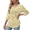 thumbnail image 5 of WHLBF Blouse for Women 3/4 Sleeve Round Neck Cover Casual Pleated Tunic Curved Hem Printed Blouse Multicolor XL, 5 of 7