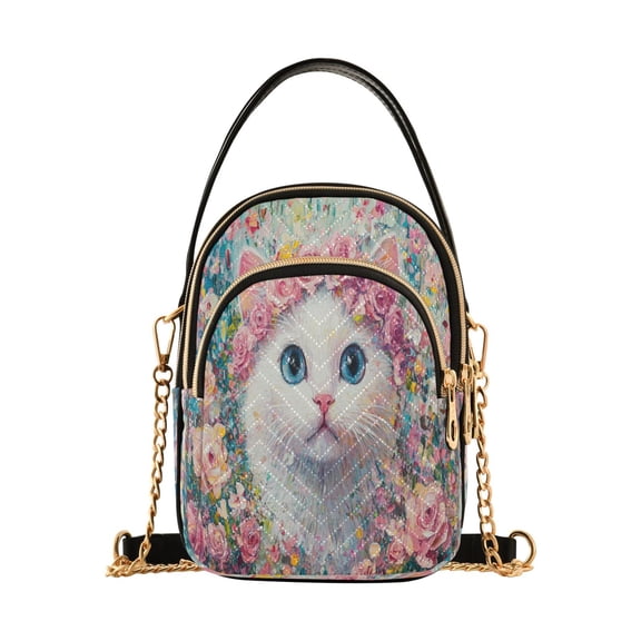 YAZAOO Cross Body Fashion Shoulder Waist Purse Bags Cat Surrounded by Pink Roses Pocket Handbags